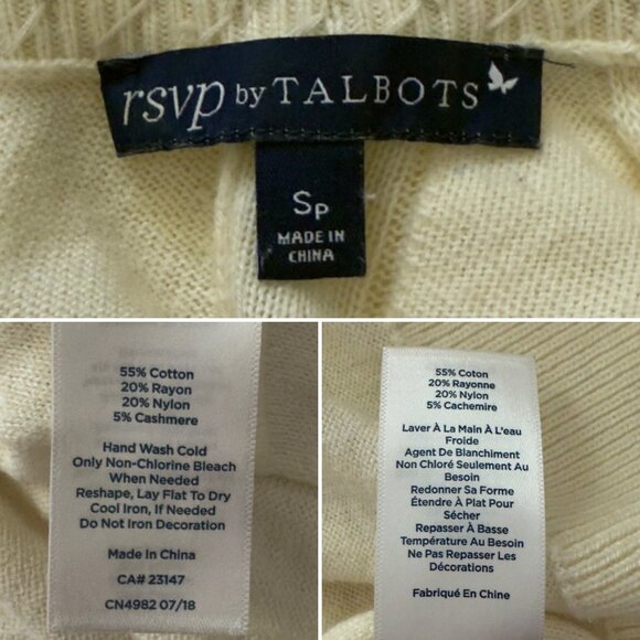 RSVP by Talbots Sweater Size SP Cream Ruffle Neck Jeweled Trim Bow Back Elegant - Picture 3 of 13